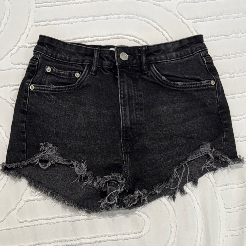 Zara Black Distressed Denim Shorts